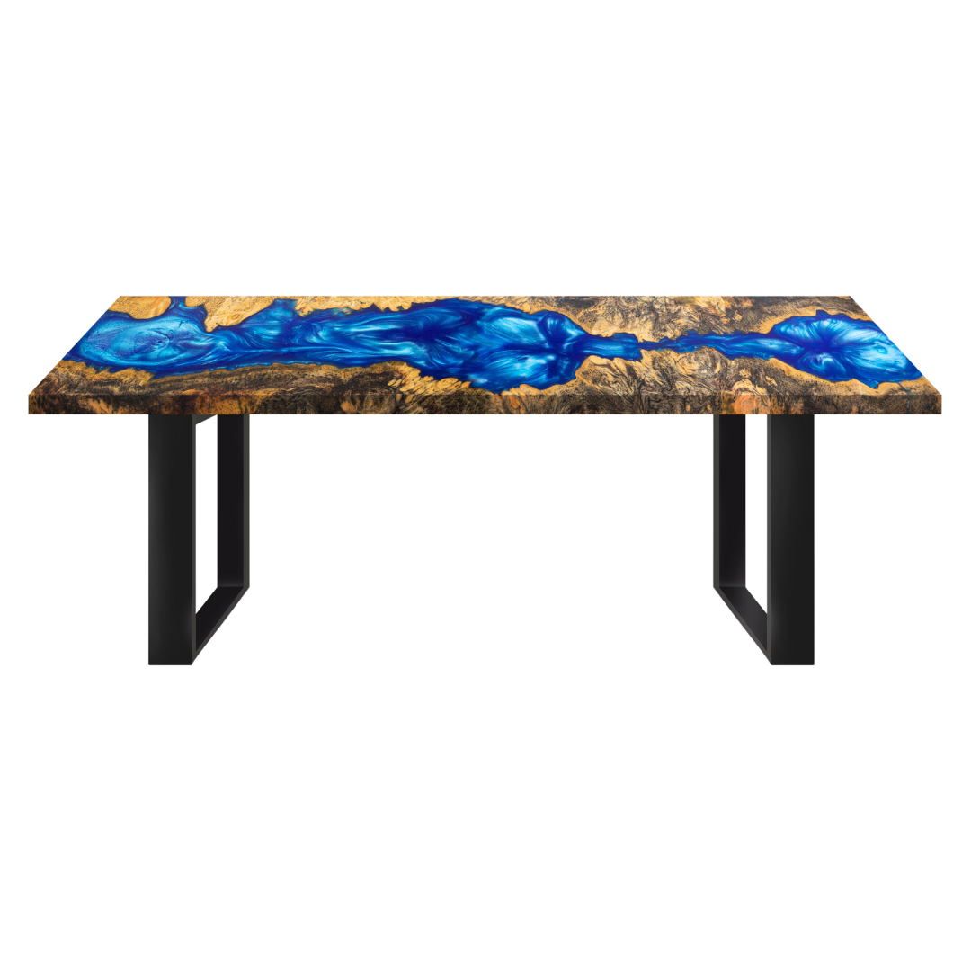 Tafel bewerkt met epoxy kleur blauw Tafel bewerkt met epoxy kleur blauw